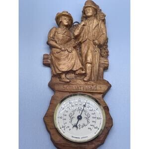 Vintage resin Schwarzwald Wall Thermometer Old English Couple Black Forest style